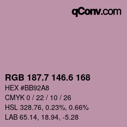 カラーコード: RGB 187.7 146.6 168 | qconv.com