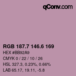 カラーコード: RGB 187.7 146.6 169 | qconv.com