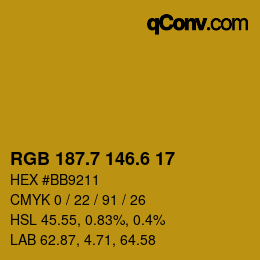 カラーコード: RGB 187.7 146.6 17 | qconv.com