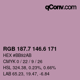 カラーコード: RGB 187.7 146.6 171 | qconv.com