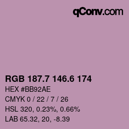 カラーコード: RGB 187.7 146.6 174 | qconv.com
