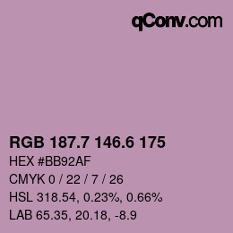 カラーコード: RGB 187.7 146.6 175 | qconv.com