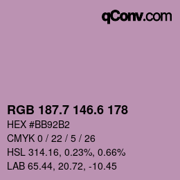カラーコード: RGB 187.7 146.6 178 | qconv.com