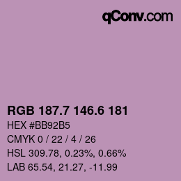 カラーコード: RGB 187.7 146.6 181 | qconv.com
