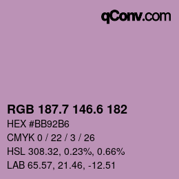 カラーコード: RGB 187.7 146.6 182 | qconv.com