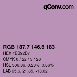 カラーコード: RGB 187.7 146.6 183 | qconv.com