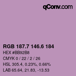 カラーコード: RGB 187.7 146.6 184 | qconv.com