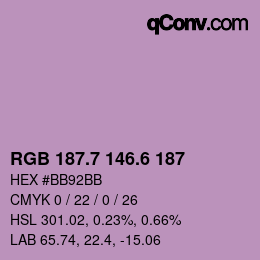 カラーコード: RGB 187.7 146.6 187 | qconv.com