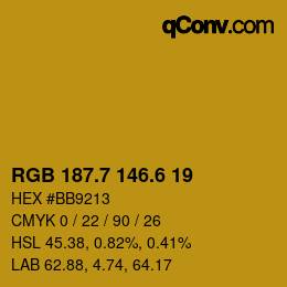 カラーコード: RGB 187.7 146.6 19 | qconv.com