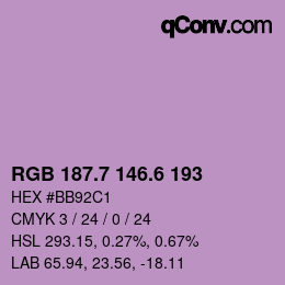 カラーコード: RGB 187.7 146.6 193 | qconv.com