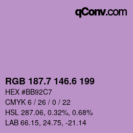 カラーコード: RGB 187.7 146.6 199 | qconv.com