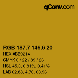 カラーコード: RGB 187.7 146.6 20 | qconv.com
