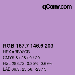 カラーコード: RGB 187.7 146.6 203 | qconv.com