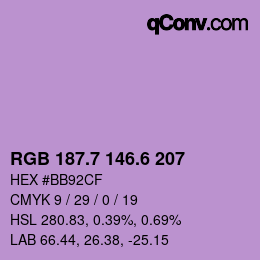 カラーコード: RGB 187.7 146.6 207 | qconv.com