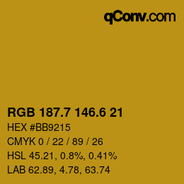 カラーコード: RGB 187.7 146.6 21 | qconv.com
