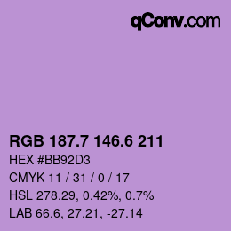 カラーコード: RGB 187.7 146.6 211 | qconv.com