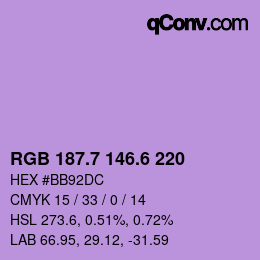 カラーコード: RGB 187.7 146.6 220 | qconv.com