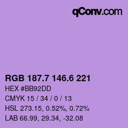 カラーコード: RGB 187.7 146.6 221 | qconv.com