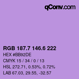 カラーコード: RGB 187.7 146.6 222 | qconv.com