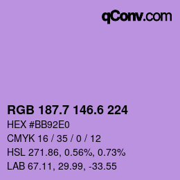 カラーコード: RGB 187.7 146.6 224 | qconv.com