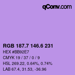 カラーコード: RGB 187.7 146.6 231 | qconv.com