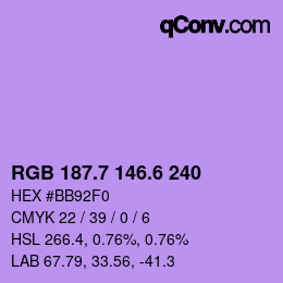 カラーコード: RGB 187.7 146.6 240 | qconv.com