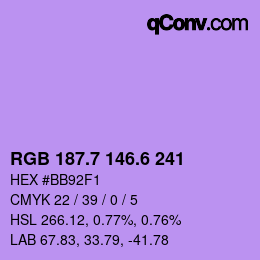カラーコード: RGB 187.7 146.6 241 | qconv.com