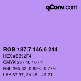 カラーコード: RGB 187.7 146.6 244 | qconv.com