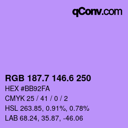 カラーコード: RGB 187.7 146.6 250 | qconv.com