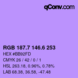 カラーコード: RGB 187.7 146.6 253 | qconv.com
