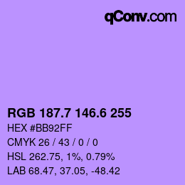 カラーコード: RGB 187.7 146.6 255 | qconv.com
