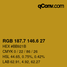 カラーコード: RGB 187.7 146.6 27 | qconv.com