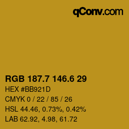 カラーコード: RGB 187.7 146.6 29 | qconv.com