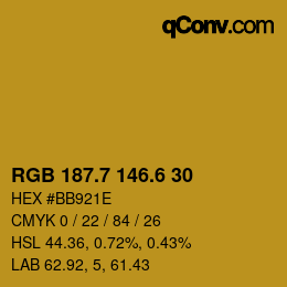 カラーコード: RGB 187.7 146.6 30 | qconv.com