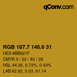 カラーコード: RGB 187.7 146.6 31 | qconv.com