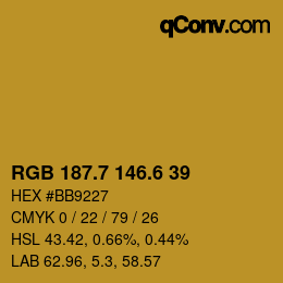カラーコード: RGB 187.7 146.6 39 | qconv.com