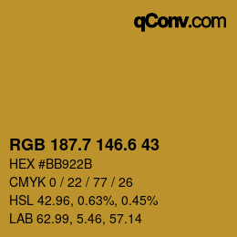 カラーコード: RGB 187.7 146.6 43 | qconv.com