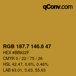 カラーコード: RGB 187.7 146.6 47 | qconv.com