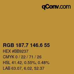 カラーコード: RGB 187.7 146.6 55 | qconv.com