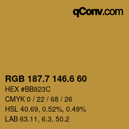 カラーコード: RGB 187.7 146.6 60 | qconv.com