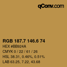 カラーコード: RGB 187.7 146.6 74 | qconv.com