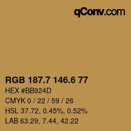 カラーコード: RGB 187.7 146.6 77 | qconv.com
