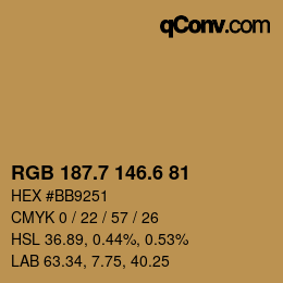 カラーコード: RGB 187.7 146.6 81 | qconv.com