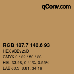 カラーコード: RGB 187.7 146.6 93 | qconv.com