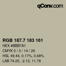 カラーコード: RGB 187.7 183 161 | qconv.com