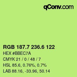 カラーコード: RGB 187.7 236.6 122 | qconv.com