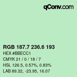 カラーコード: RGB 187.7 236.6 193 | qconv.com