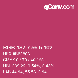 カラーコード: RGB 187.7 56.6 102 | qconv.com