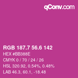 カラーコード: RGB 187.7 56.6 142 | qconv.com