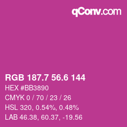 カラーコード: RGB 187.7 56.6 144 | qconv.com